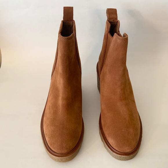 Clarks Women's Clarkford Top Dark Tan Suede Wedged Boots Camel Brown Booties 7.5 - Picture 9 of 14